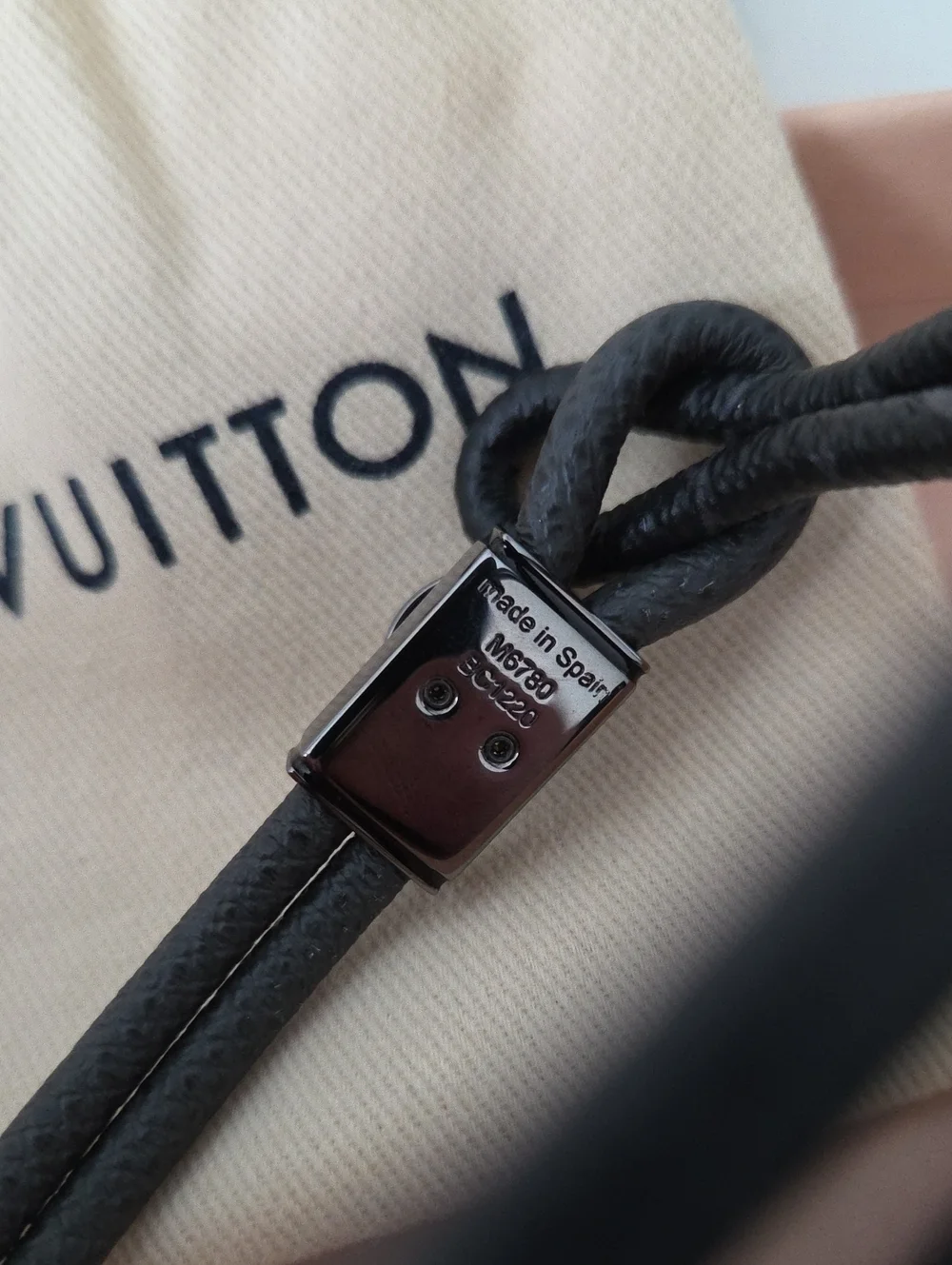 Louis Vuitton Men’s Black Leather LV Bracelet New Unused